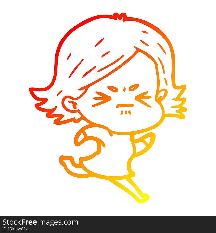 warm gradient line drawing of a cartoon angry girl