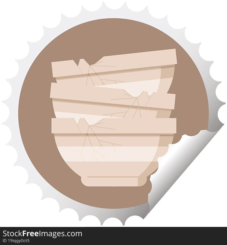 stack of cracked old bowls graphic vector illustration round sticker stamp. stack of cracked old bowls graphic vector illustration round sticker stamp