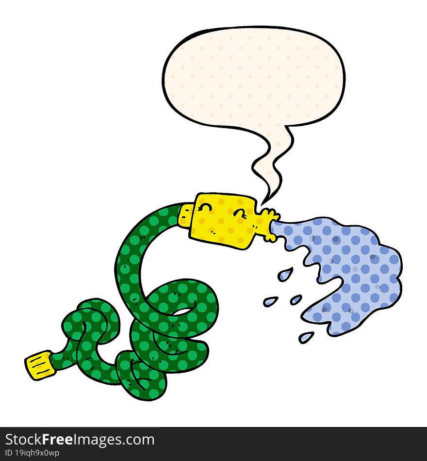 cartoon hosepipe and speech bubble in comic book style