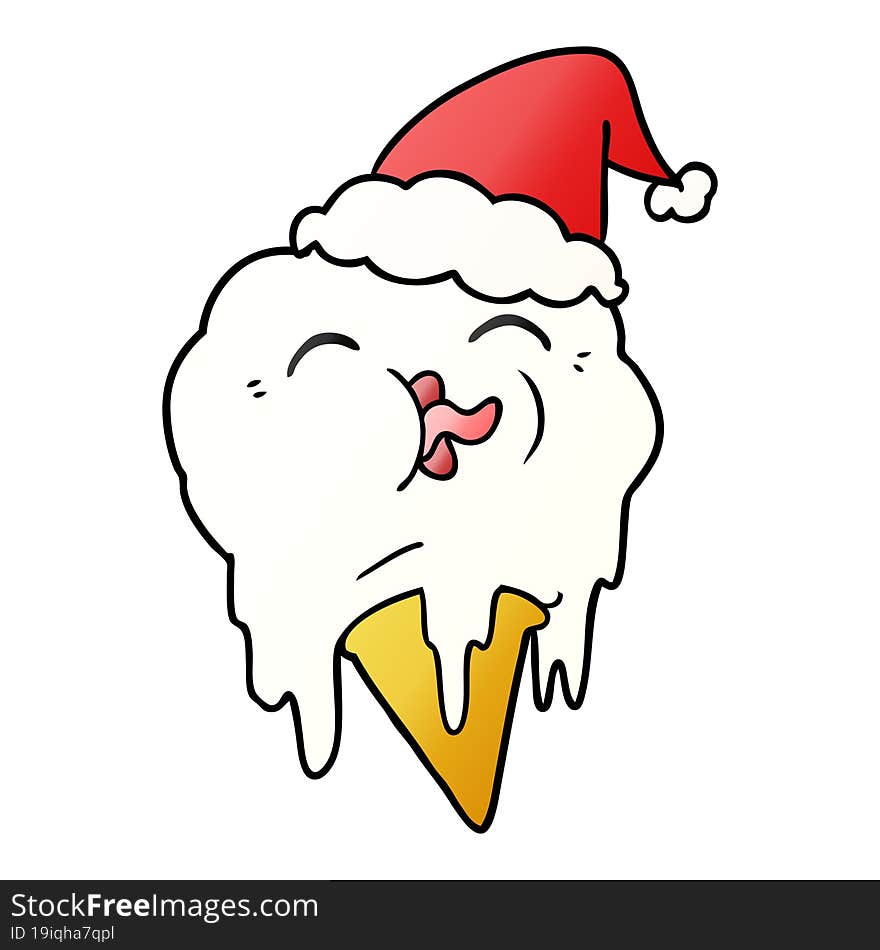 gradient cartoon of a melting ice cream wearing santa hat