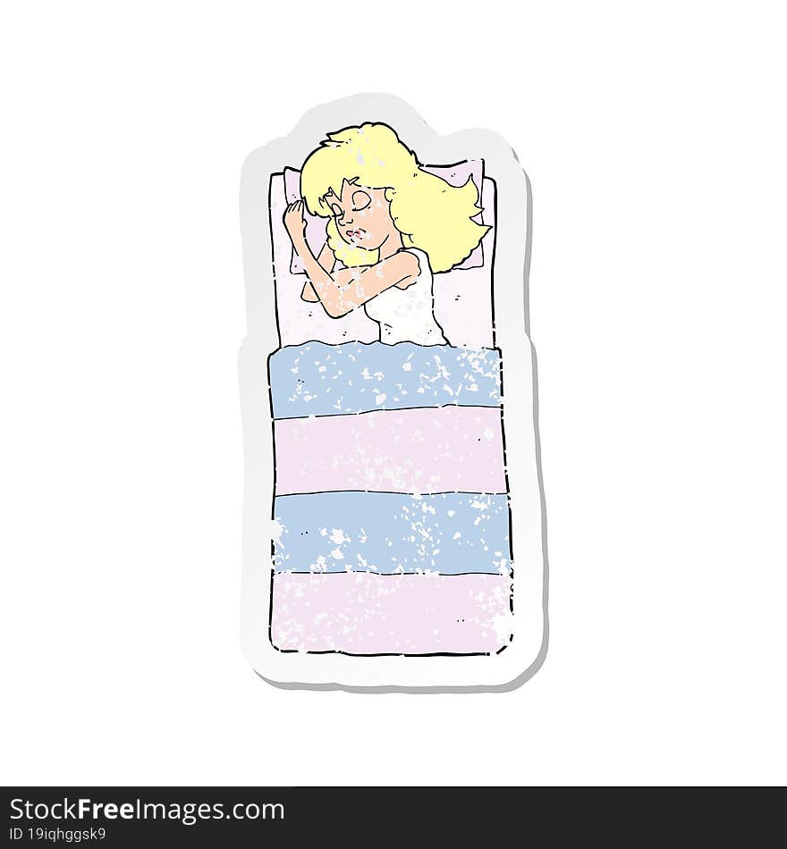 retro distressed sticker of a cartoon sleeping woman