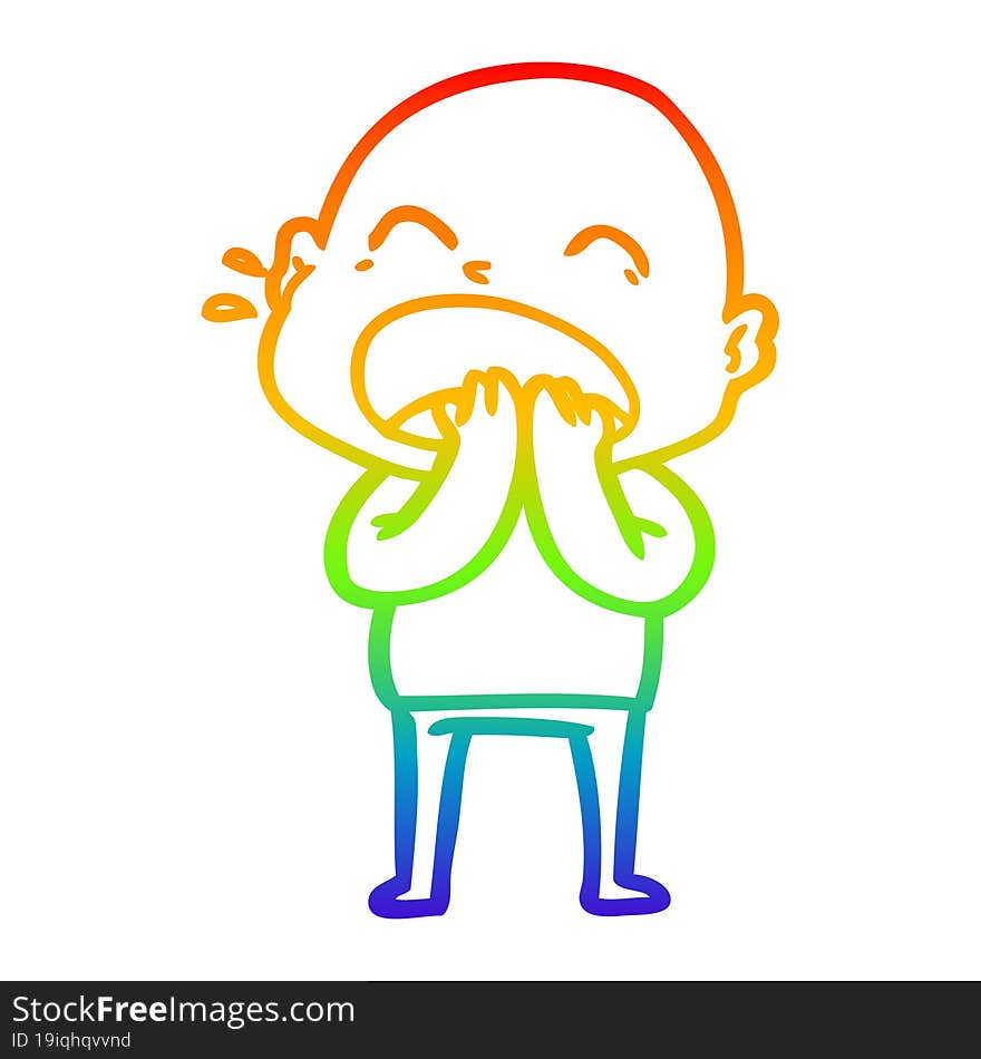 rainbow gradient line drawing cartoon shouting bald man