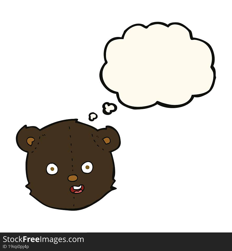 cartoon black teddy bear head with thought bubble