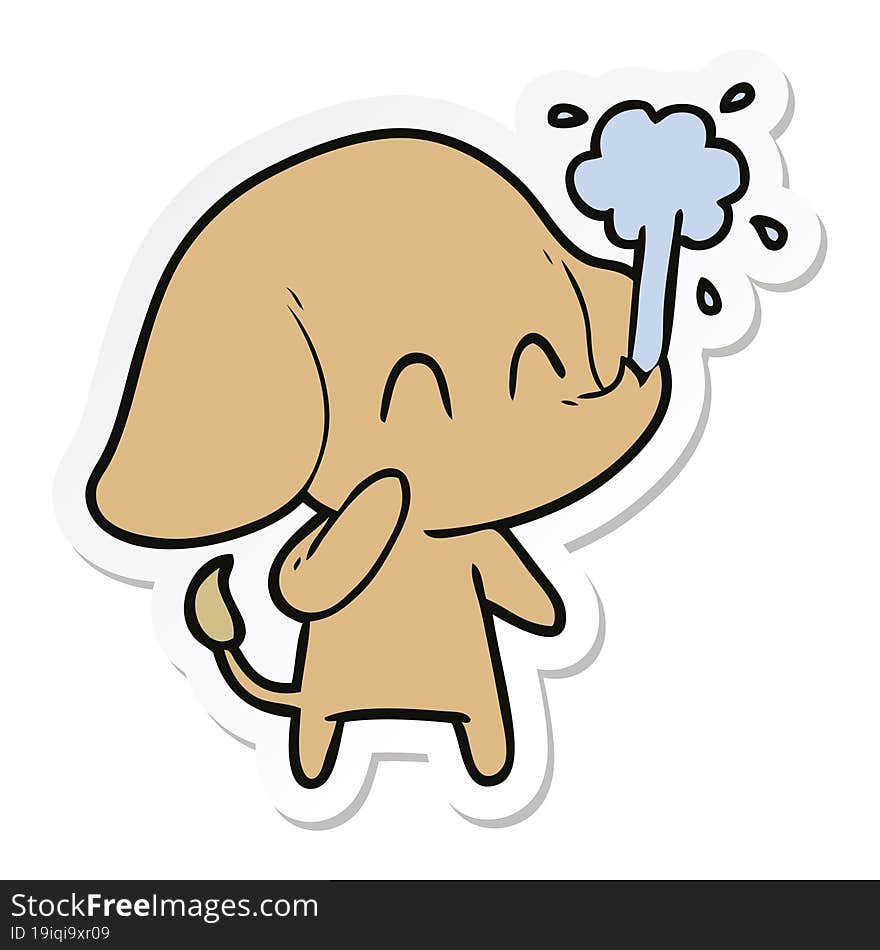 sticker of a cute cartoon elephant spouting water