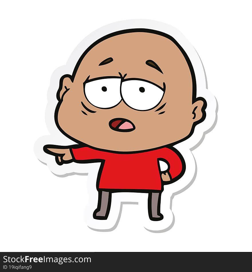 sticker of a cartoon tired bald man