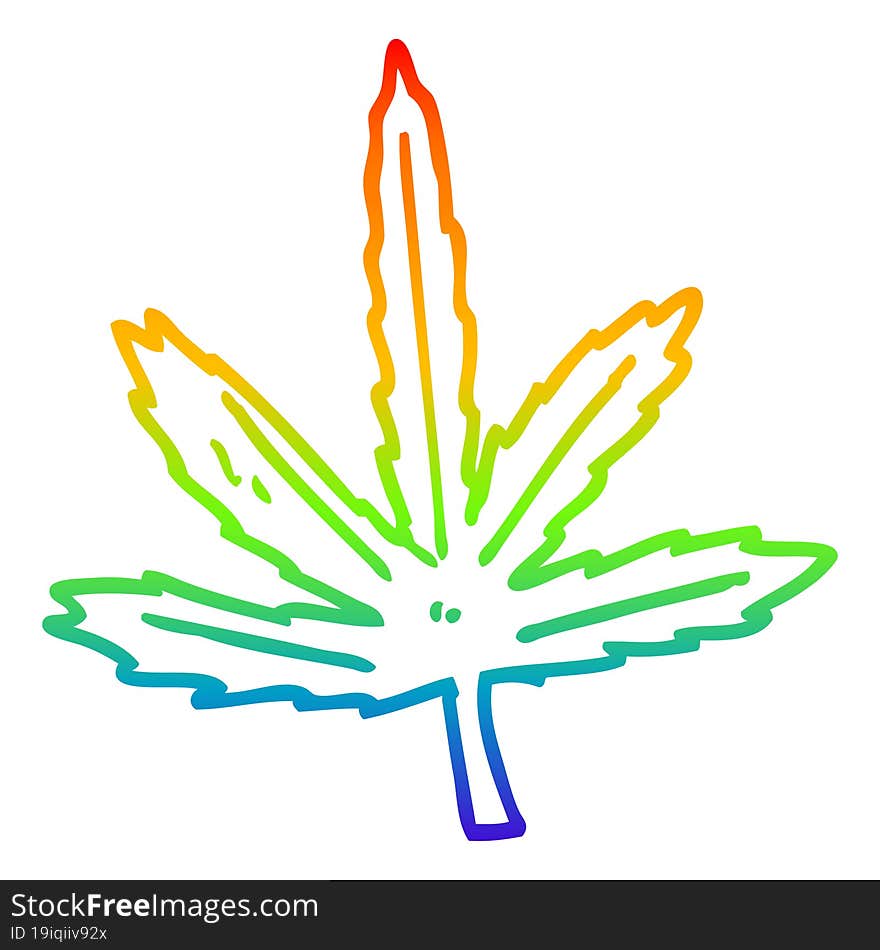 rainbow gradient line drawing cartoon marijuana leaf