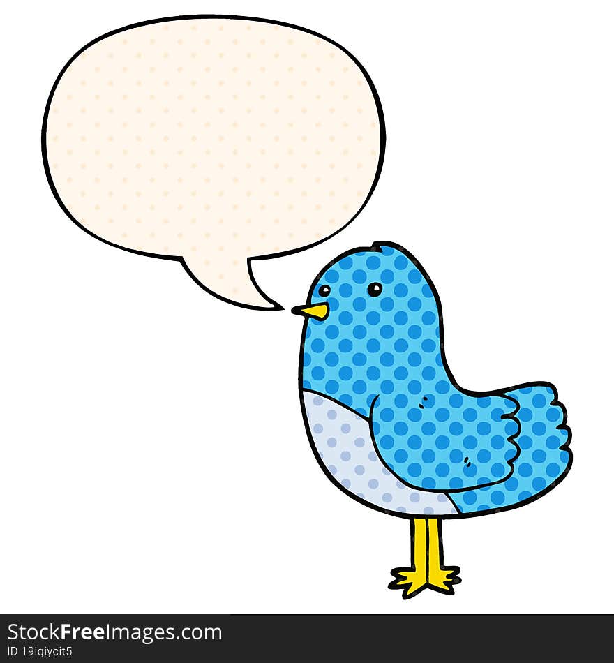 cartoon bird with speech bubble in comic book style