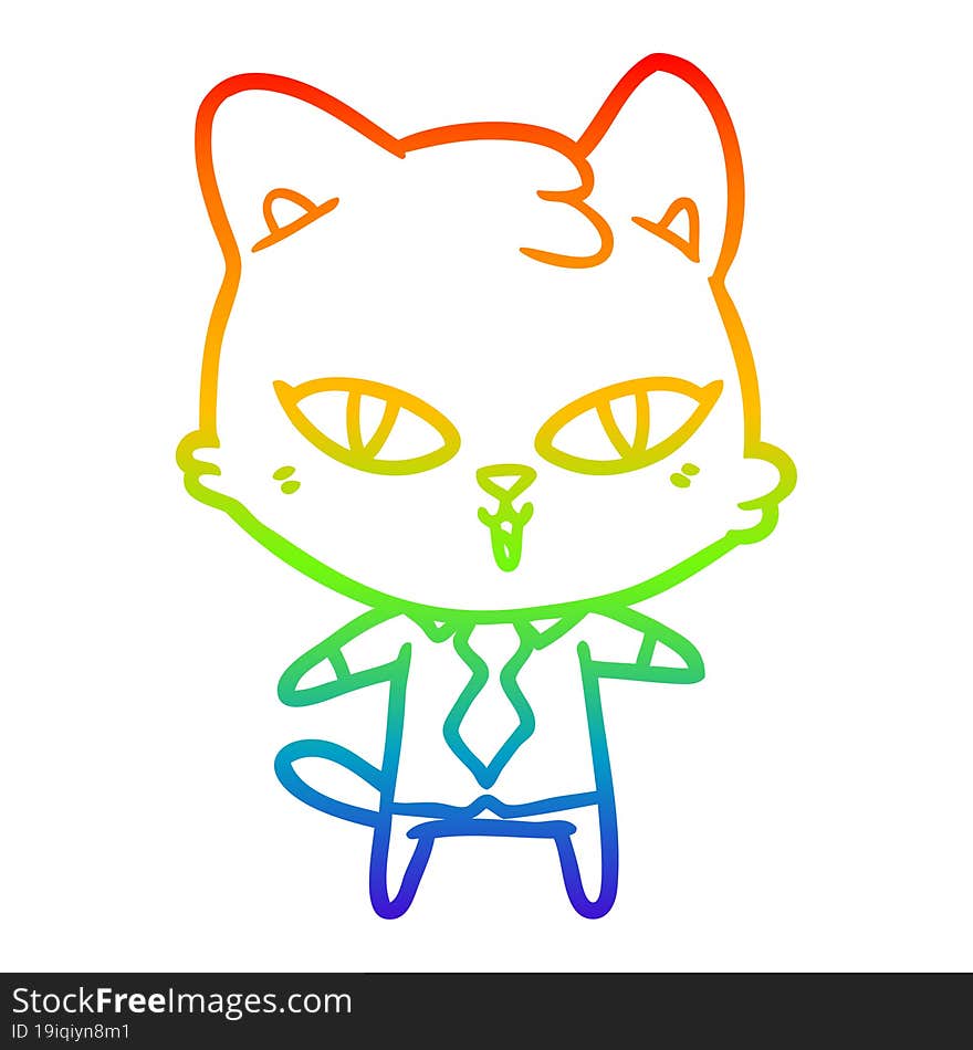 rainbow gradient line drawing of a cartoon cat