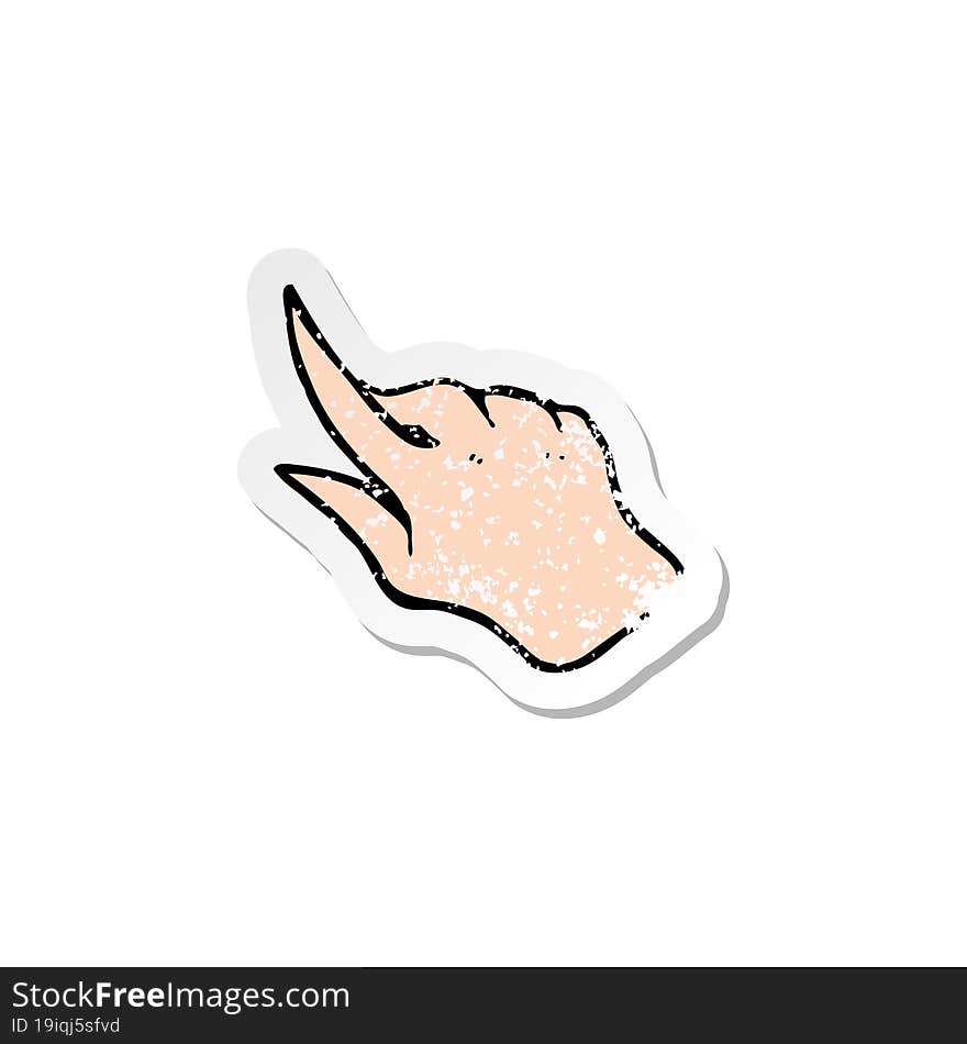 retro distressed sticker of a cartoon pointing hand