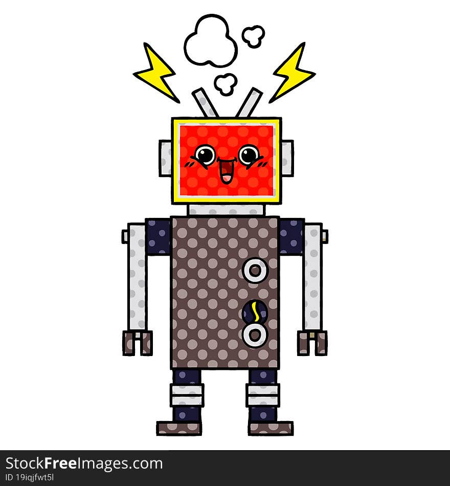 comic book style cartoon of a happy robot