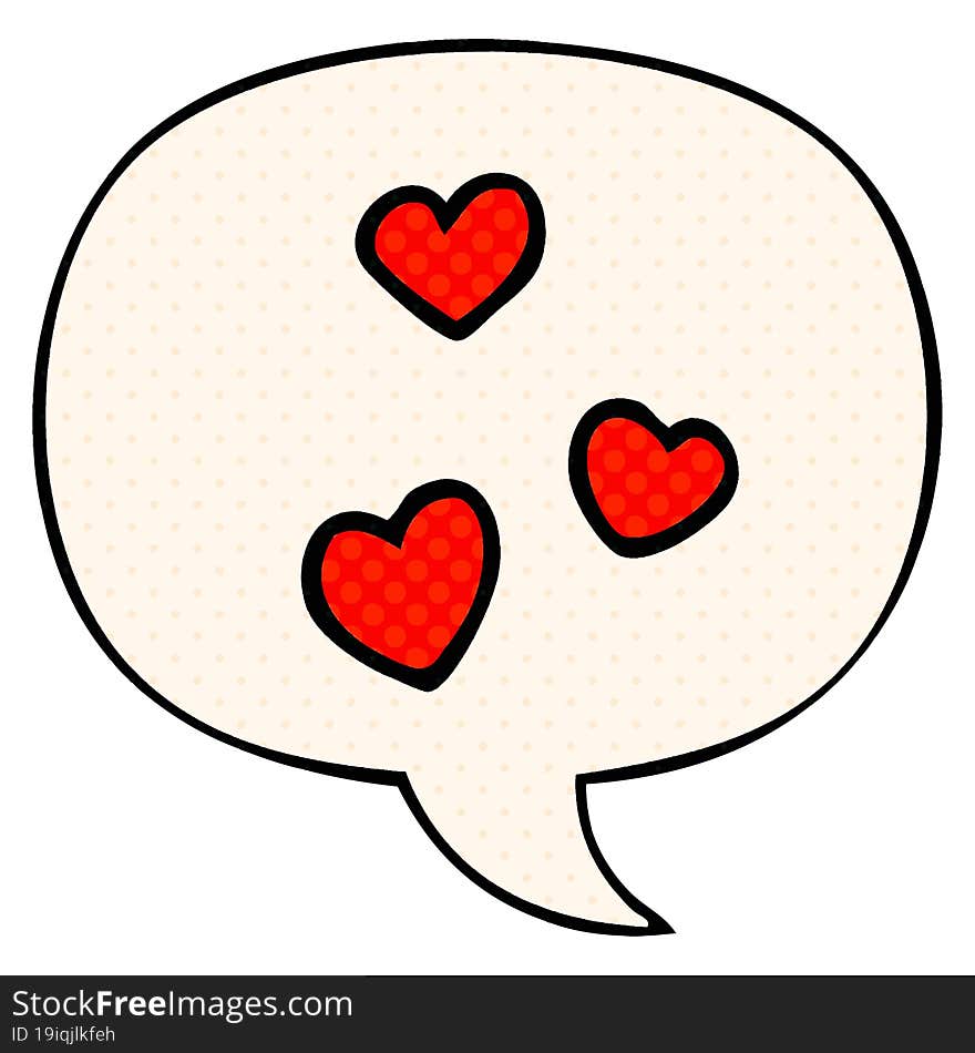 cartoon love heart with speech bubble in comic book style