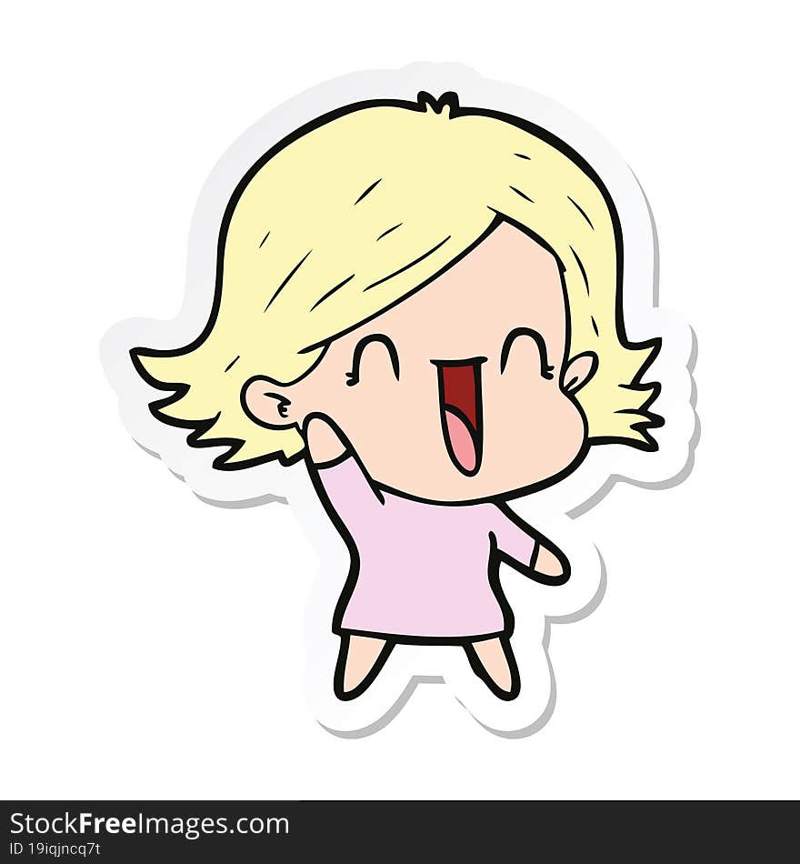 sticker of a cartoon happy woman