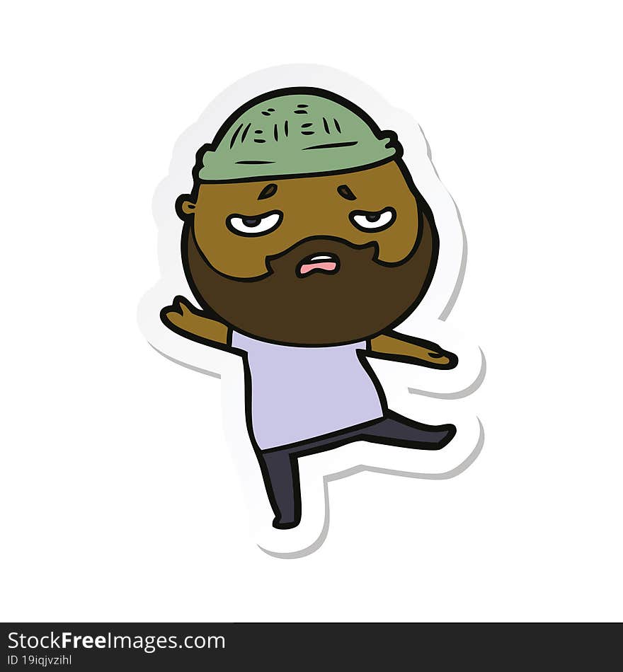 sticker of a cartoon worried man with beard