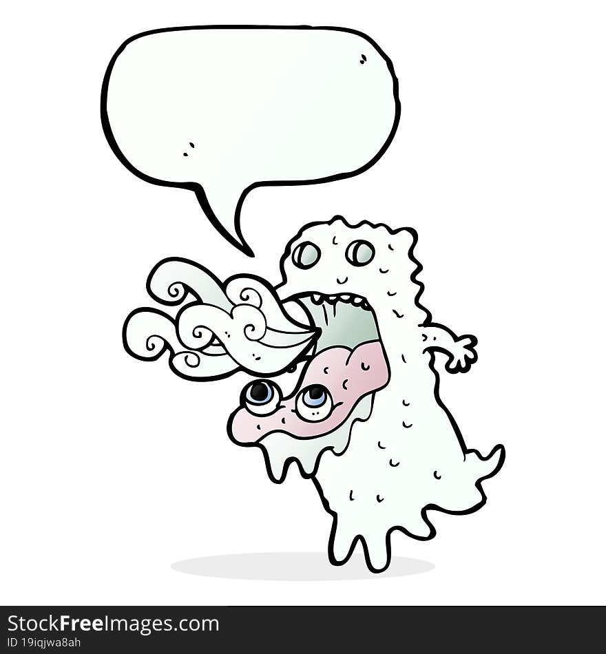 cartoon gross ghost with speech bubble