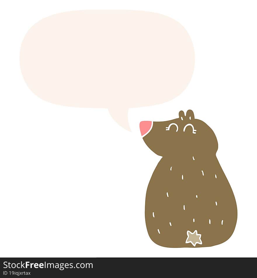 cute cartoon bear and speech bubble in retro style