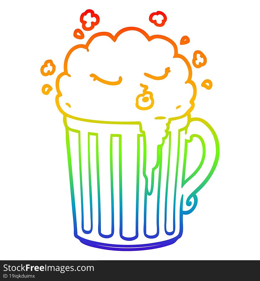 Rainbow Gradient Line Drawing Cartoon Mug Of Beer