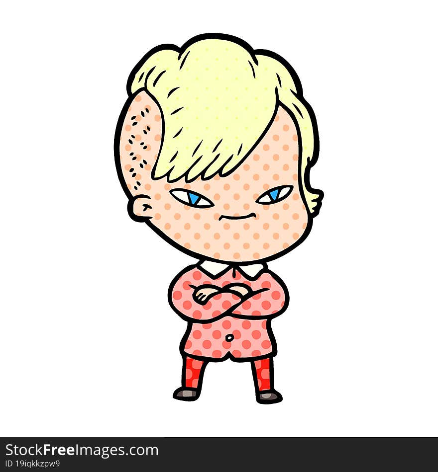 cute cartoon girl with hipster haircut. cute cartoon girl with hipster haircut