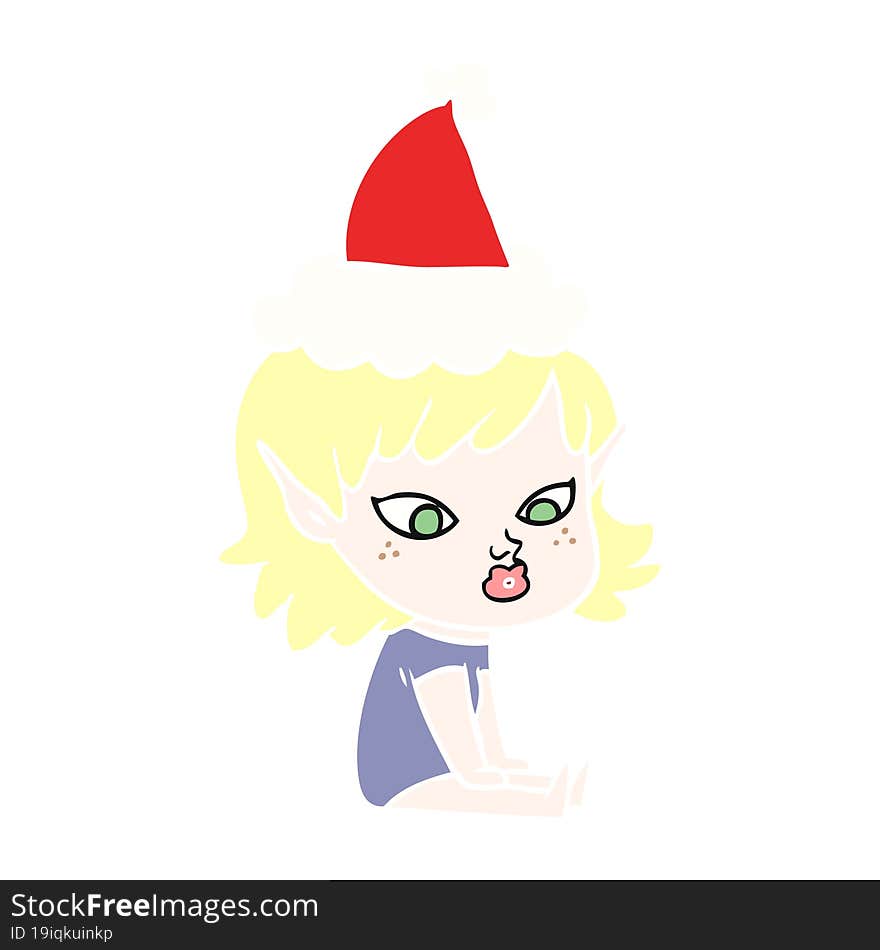 Pretty Flat Color Illustration Of A Elf Girl Wearing Santa Hat