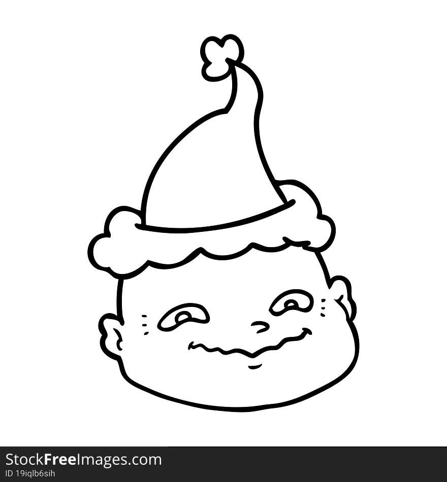 line drawing of a bald man wearing santa hat