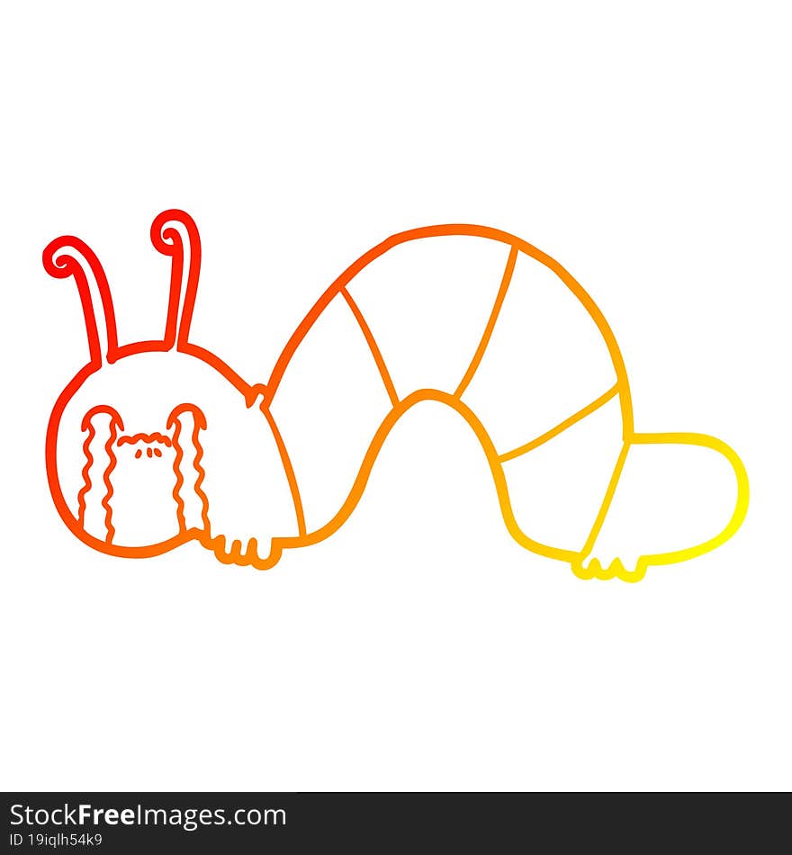 warm gradient line drawing cartoon caterpillar obsessing over his regrets