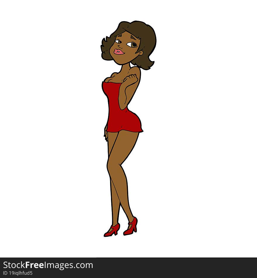 cartoon attractive woman in short dress