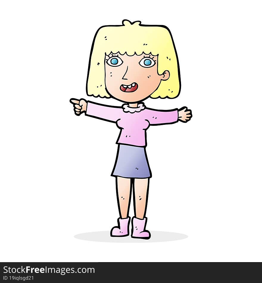 cartoon happy woman pointing