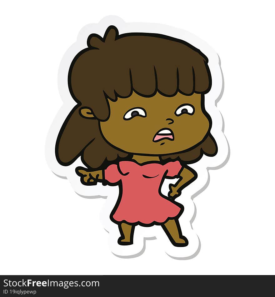 sticker of a cartoon worried woman