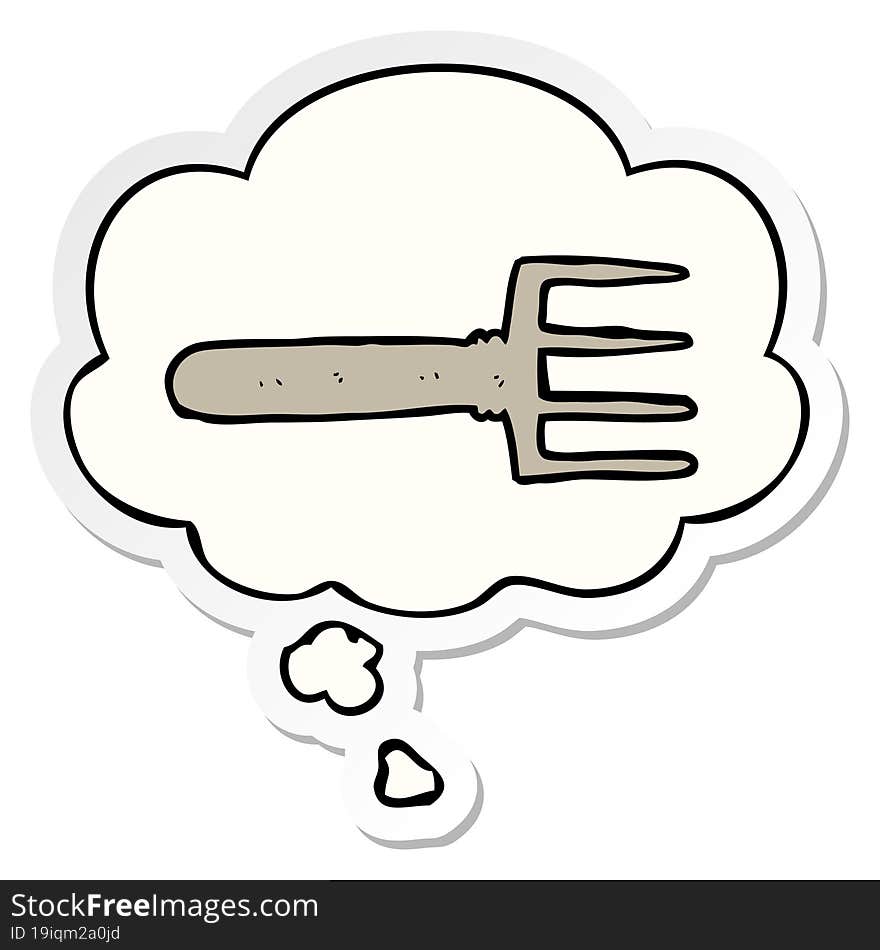 cartoon fork and thought bubble as a printed sticker