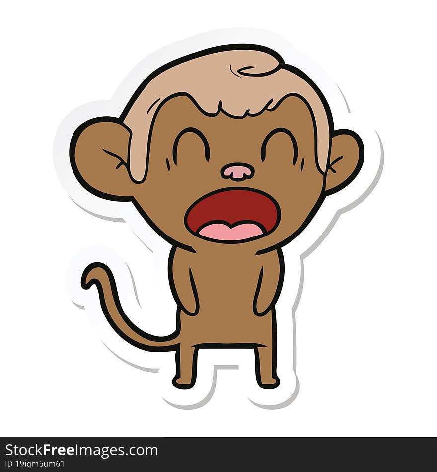 sticker of a yawning cartoon monkey