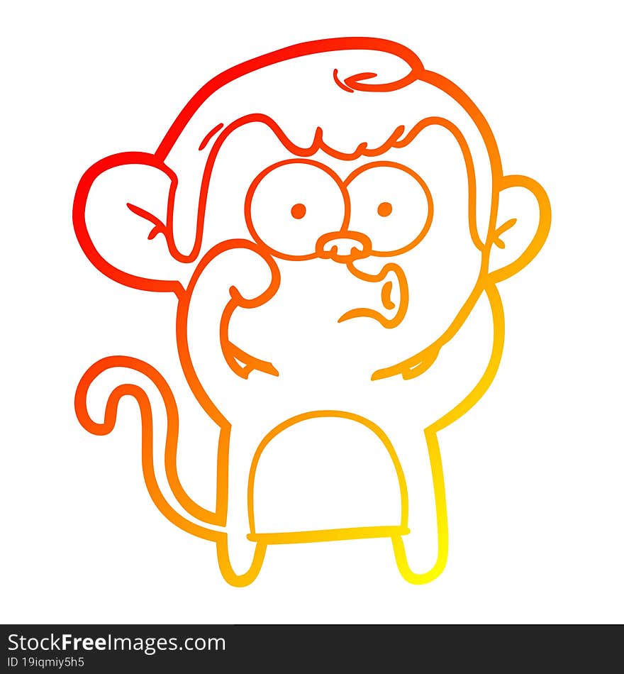 Warm Gradient Line Drawing Cartoon Hooting Monkey