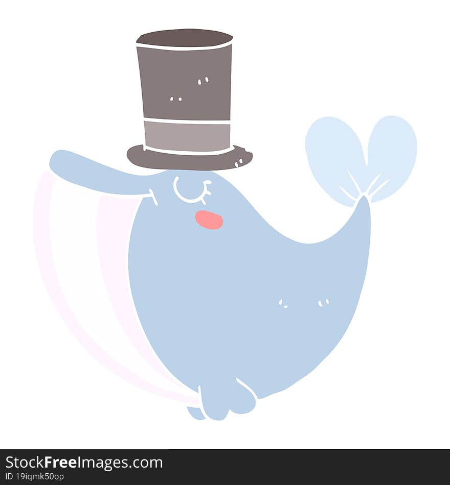 Flat Color Style Cartoon Whale With Top Hat