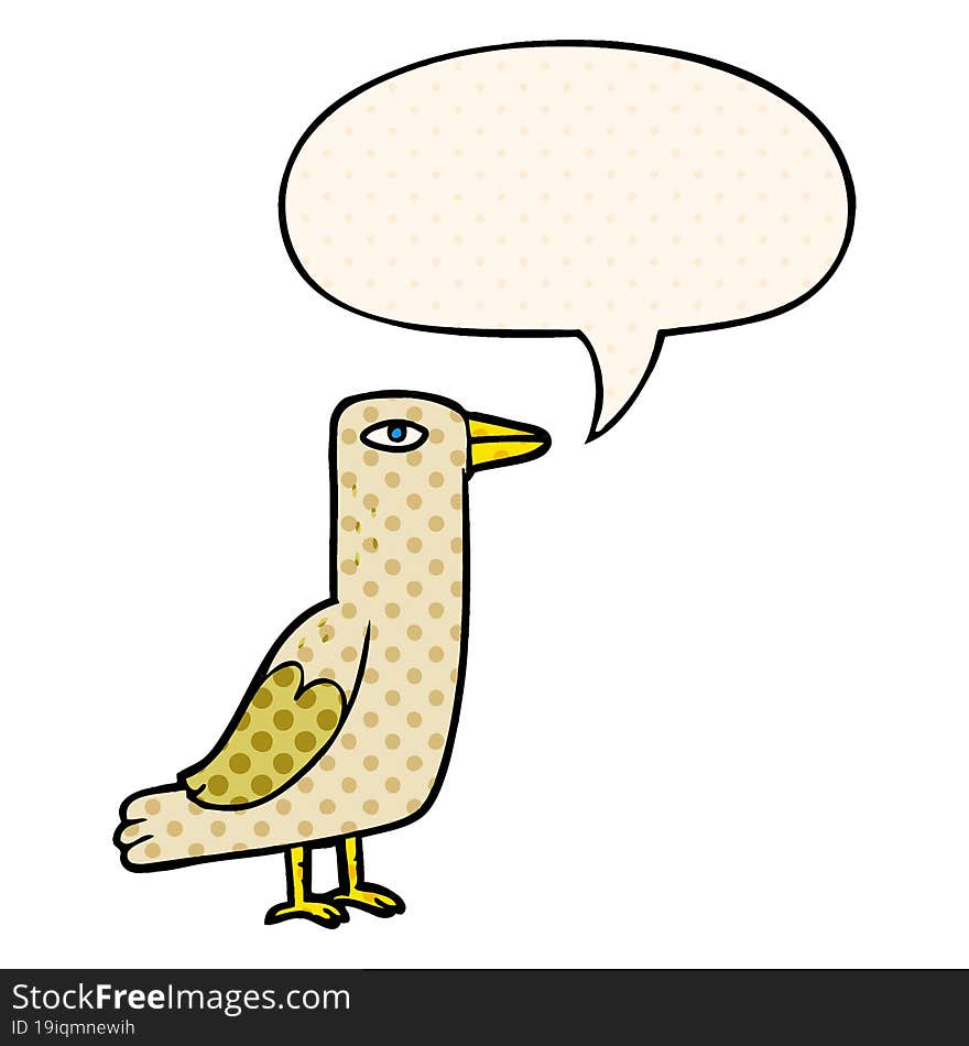 cartoon bird and speech bubble in comic book style