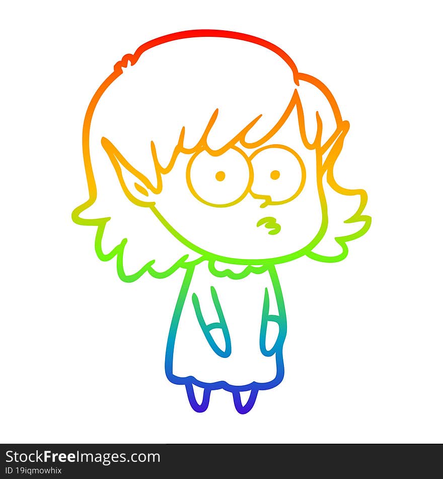 rainbow gradient line drawing cartoon elf girl staring