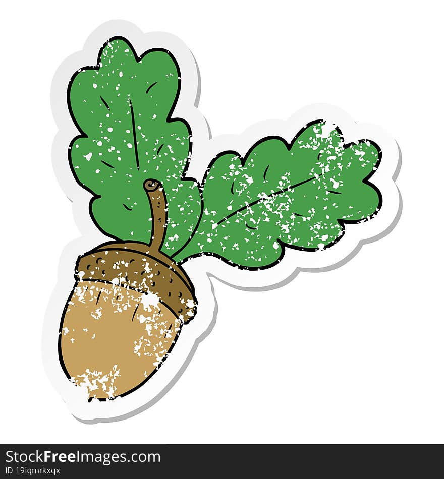 Distressed Sticker Of A Cartoon Acorn