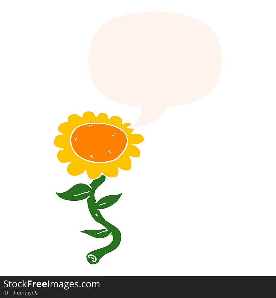 Cartoon Sunflower And Speech Bubble In Retro Style