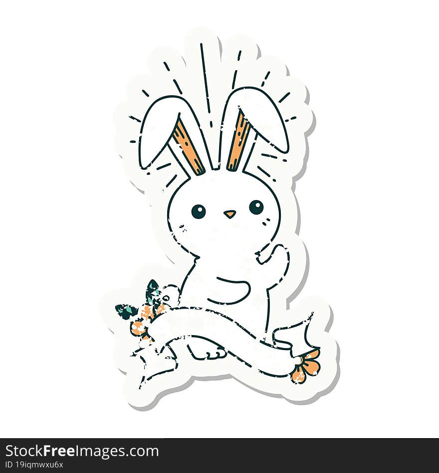 Grunge Sticker Of Tattoo Style Cute Bunny