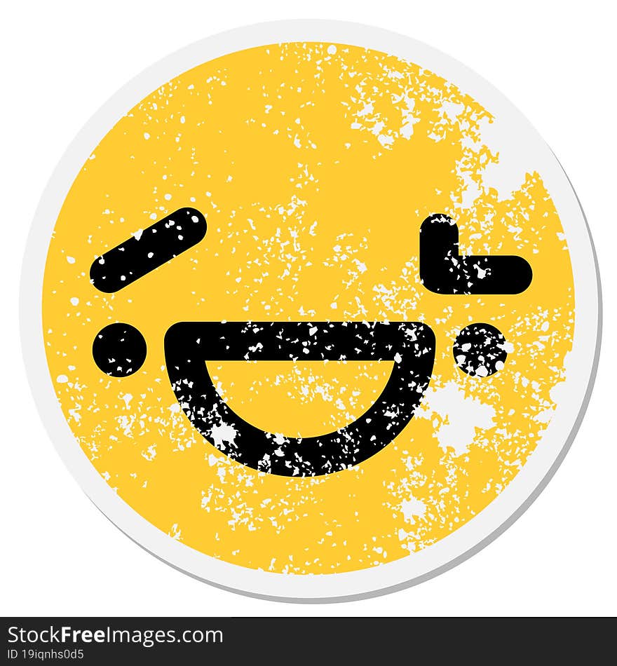 happy face with raised eyebrow circular sticker