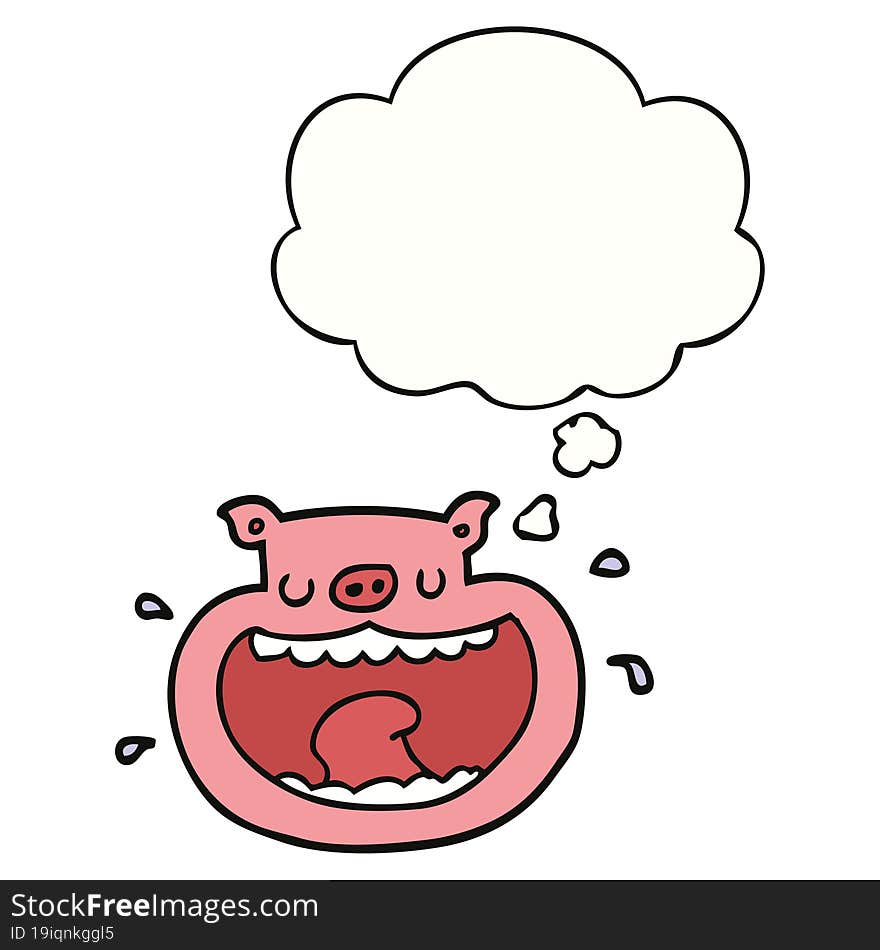 cartoon obnoxious pig and thought bubble