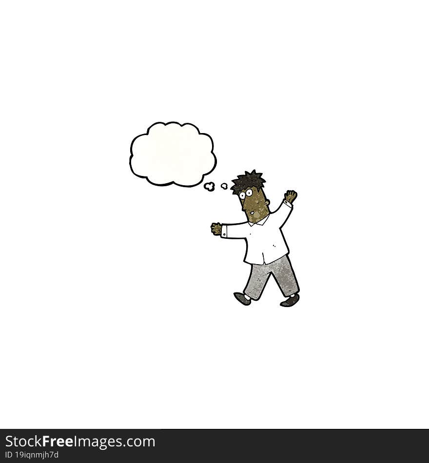 cartoon walking man with thought bubble