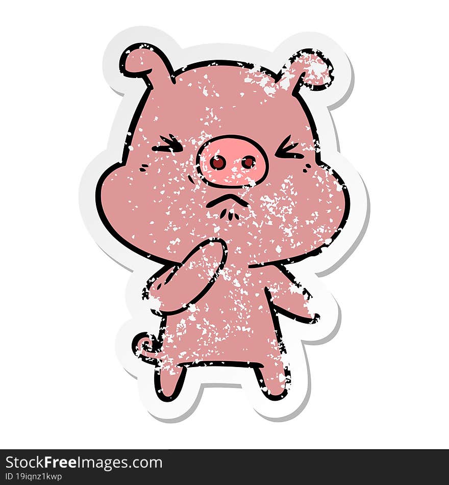 distressed sticker of a cartoon angry pig