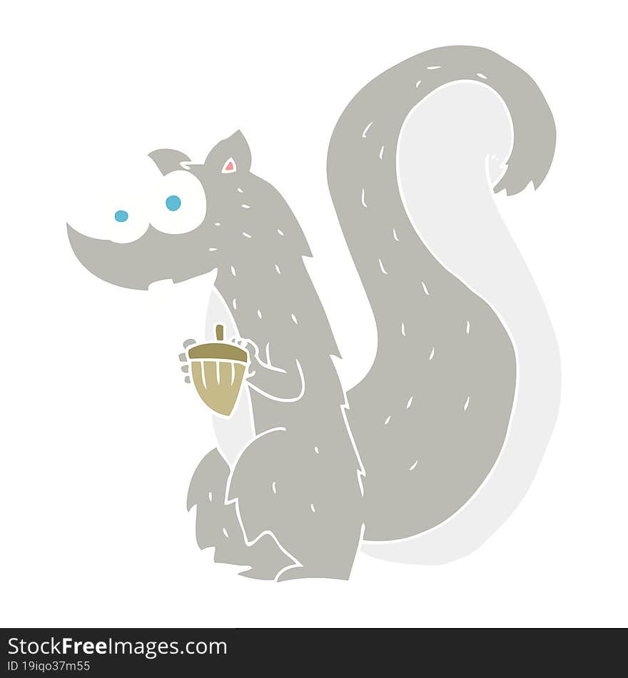 flat color illustration of a cartoon squirrel with nut