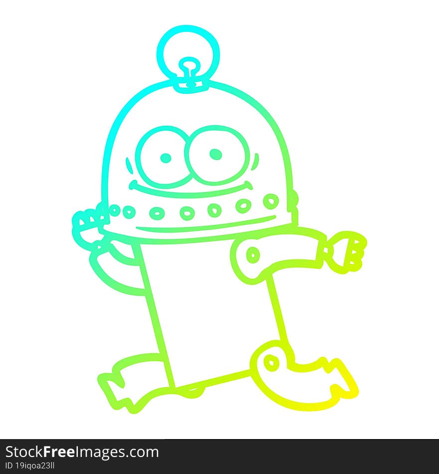 cold gradient line drawing happy carton robot with light bulb