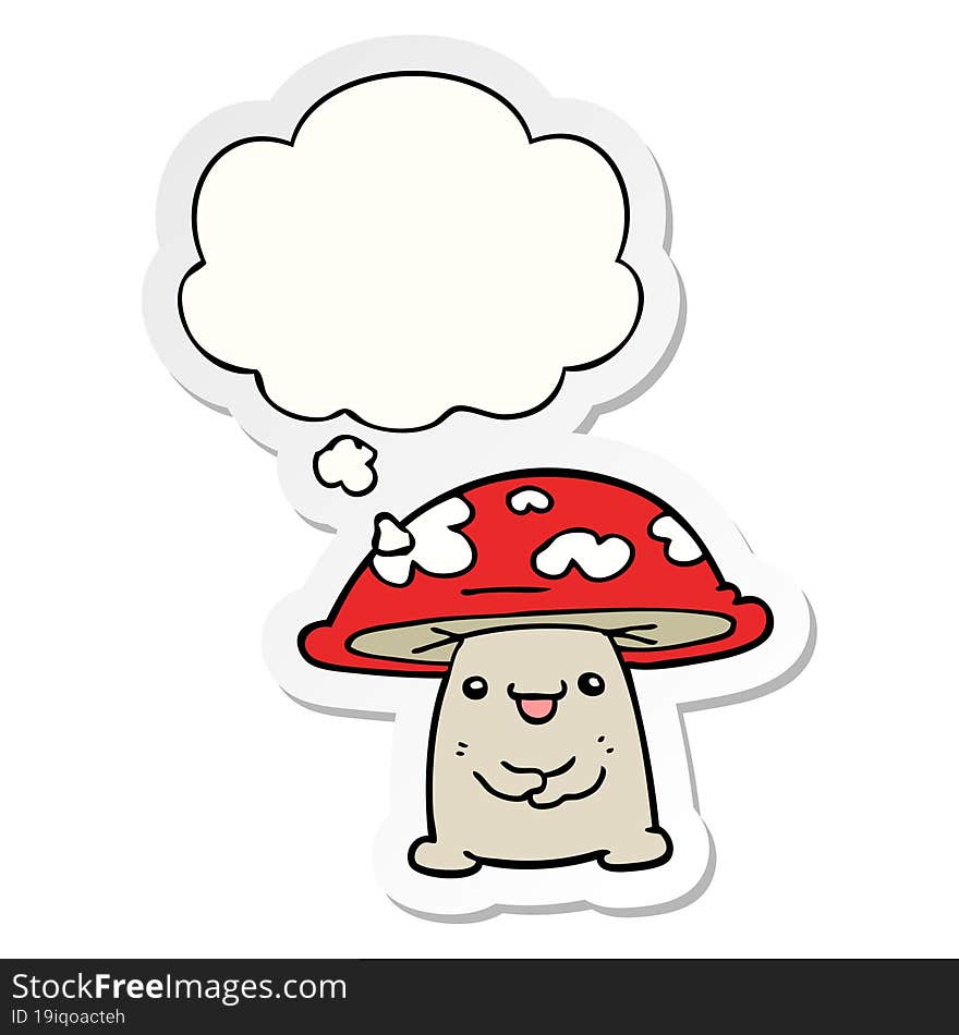 cartoon mushroom character with thought bubble as a printed sticker