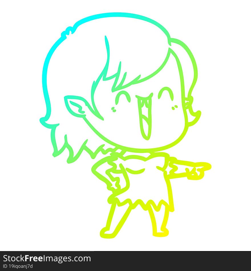 cold gradient line drawing cute cartoon happy vampire girl