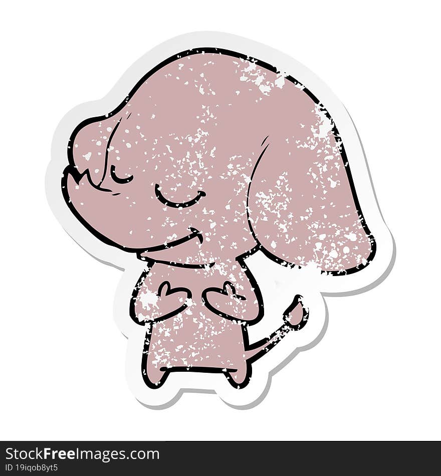 distressed sticker of a cartoon smiling elephant