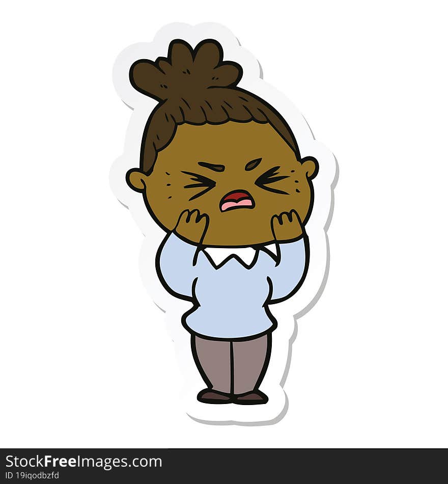 sticker of a cartoon angry woman