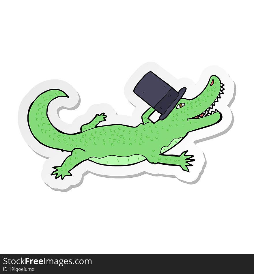 sticker of a cartoon crocodile in top hat