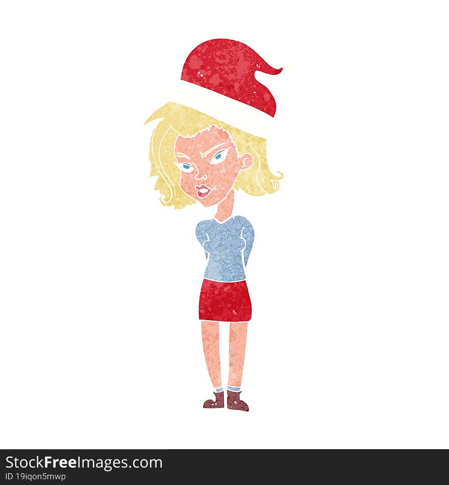 cartoon woman wearing christmas hat