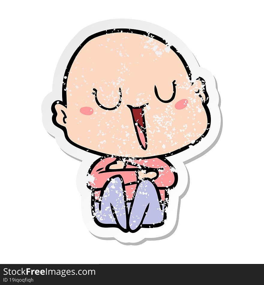 Distressed Sticker Of A Happy Cartoon Bald Man