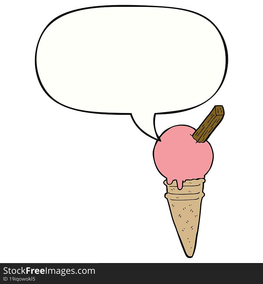 cartoon ice cream with speech bubble. cartoon ice cream with speech bubble